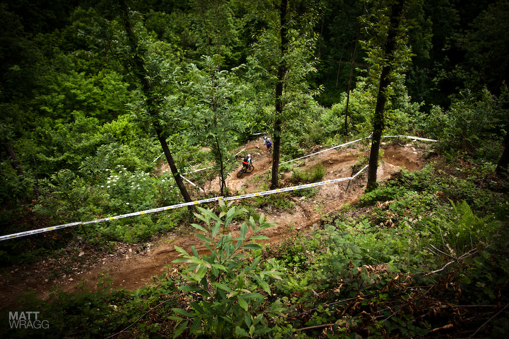 Anita Gehrig and Caroline Gehrig on the steep switchbacks.