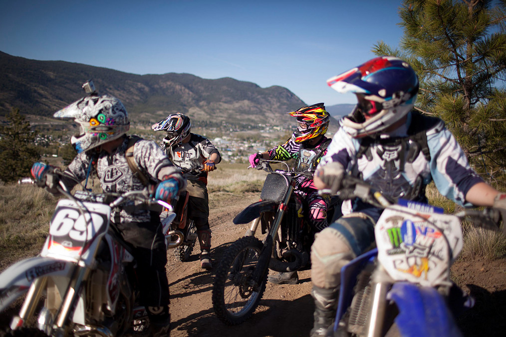 Motorbikers watching TV in Nicola Valley British Columbia