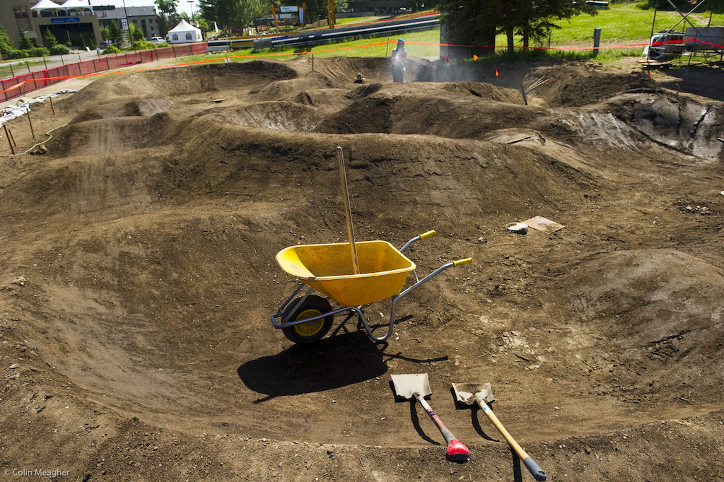Velerium--the bike festival attached to the Mt St Anne World Cup--is all about bikes. There s a gorgeous looking pump track under construction here for a pump track competition on Saturday.