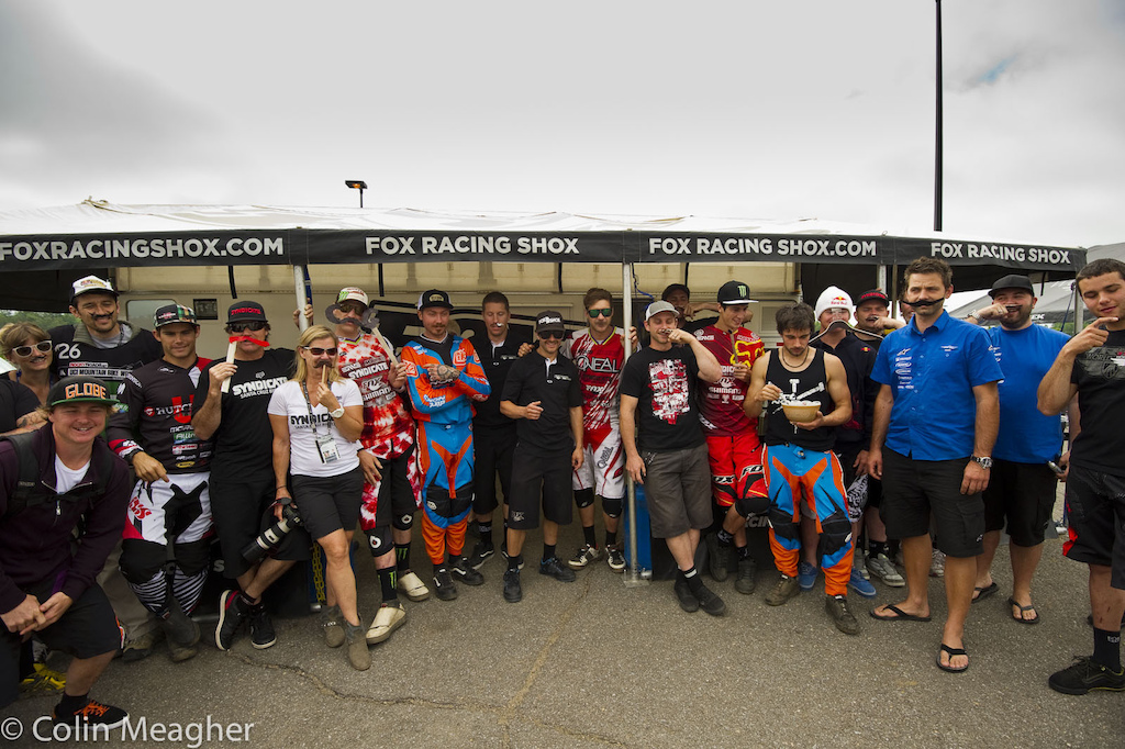 CG is sorely missed--so much so that a mustache get well soon CG event was organized at Fox Racing Shox this morning before practice started. We miss you man heal up...