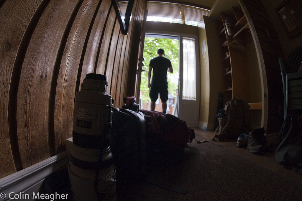 This is the way a photographer s day begins at the World Cup bag full of gear stashed by the door cuppa fresh brew in hand and a quick weather eye outside to see what extra items might be required for the day sunscreen or umbrella... Fraser Britton living the dream.