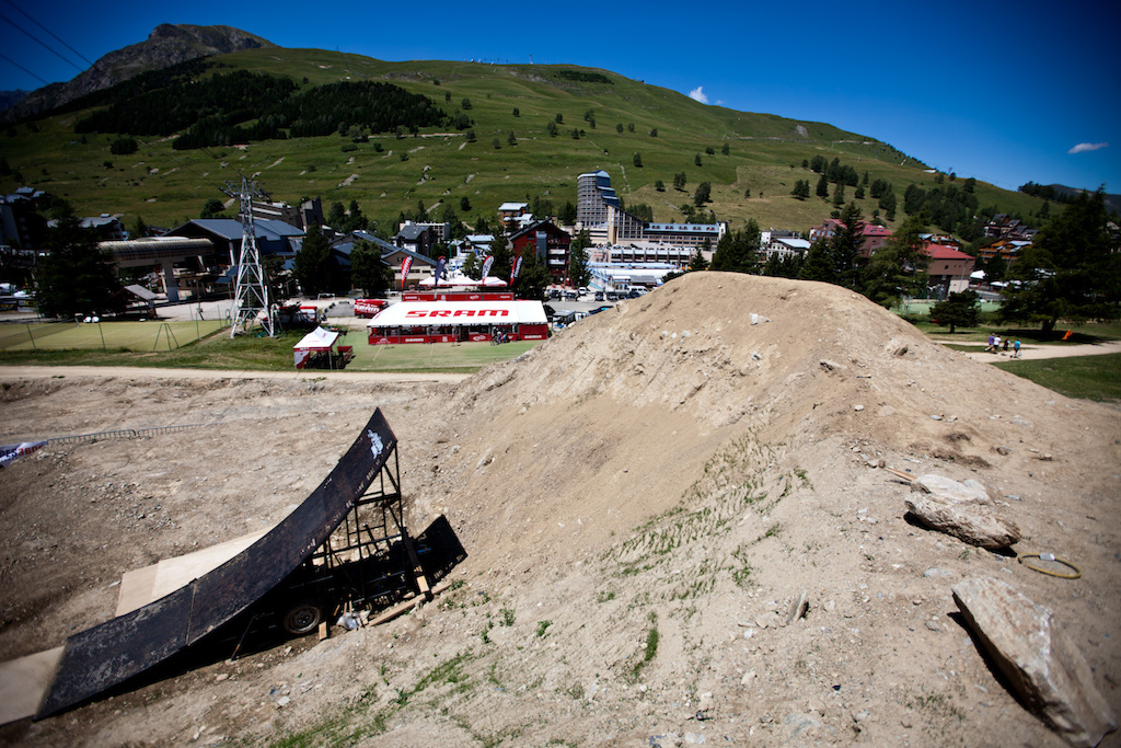 The iXS Slopestyle course at Crankworx Les deux Alpes in France.