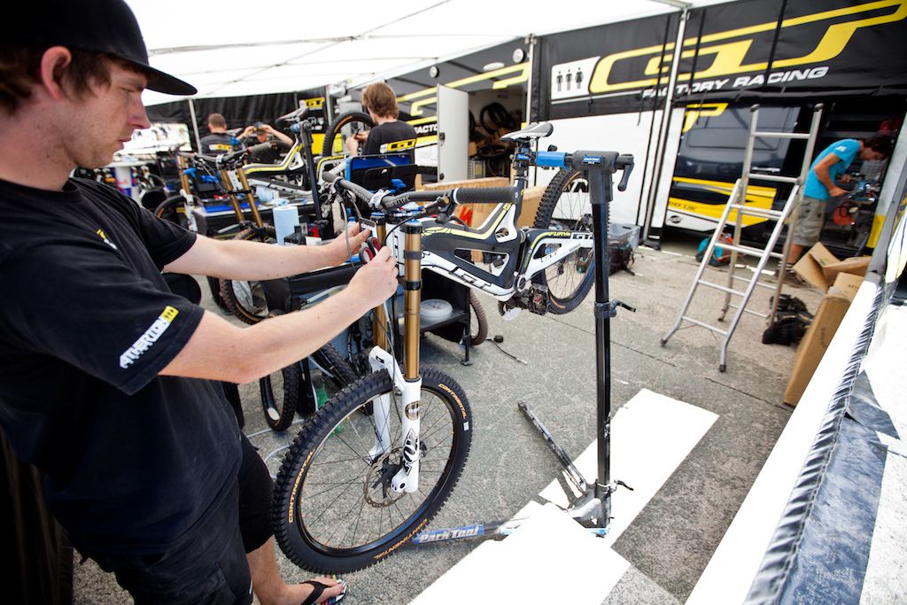 The Atherton racing pits at Crankworx Les deux Alpes in France.