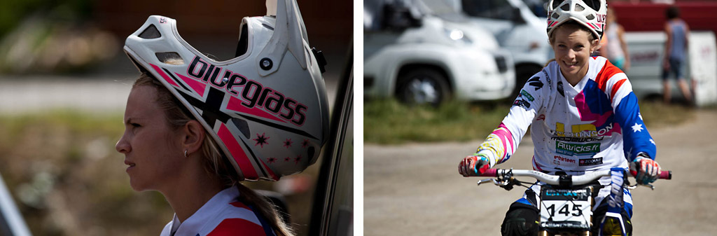Tracey Hannad at the Giant Air DH at Crankworx Les Deux Alpes