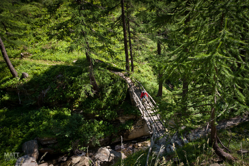 Crossing the river at the bottom of the gorge.