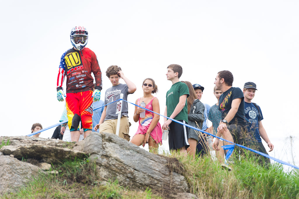 USAC National Champ Logan Binggeli checks out the first little drop on the track.