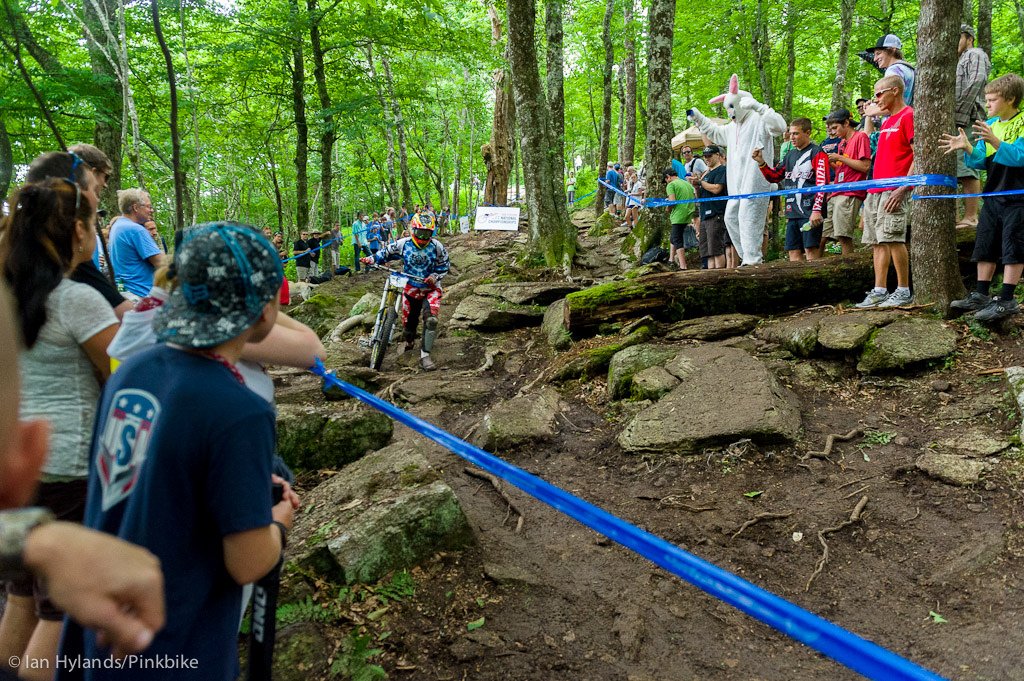 The rock garden at Beech Mountain is a bit on the gnarly side and not just because of the rocks. It s also fairly flat. That means it s easy to loose your speed and if you come to a stop there is no easy way to start pedaling running is probably your best option.