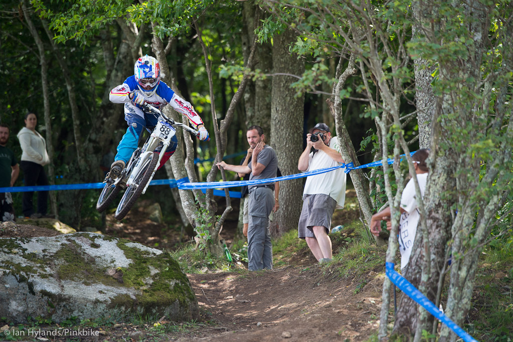 Cole Picchiottino blasting out of the woods. Cole crashed in qualis but kept it together in the final and finished up in second spot in JrX.