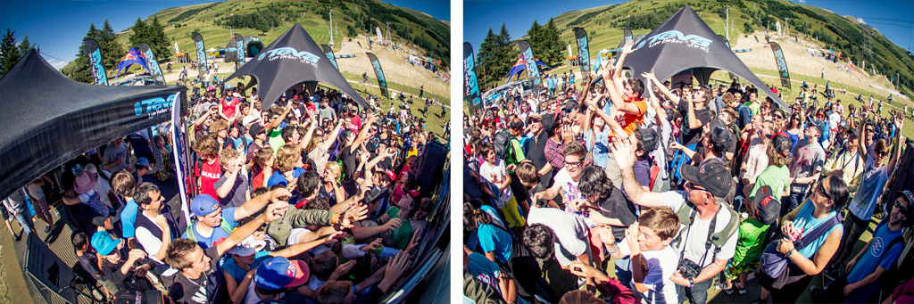 Things got a little crazy at the Teva tent when free stuff was mentioned - Laurence CE - www.laurence-ce.com