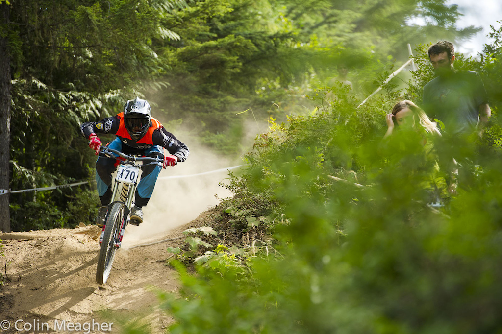 Luca Shaw getting to it during the Pro DH.