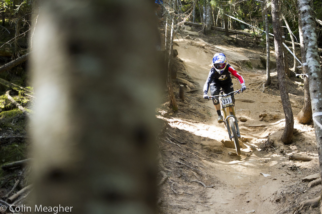 Rachel Atherton has been enjoying her time here in Whistler. She practiced the track but ultimately opted to not race...possibly her shoulder has been bothering her A week s worth of riding will tend to do that to anyone let alone the one Rachel hammered the crap out of when she collided with that car during a training accident three years ago.