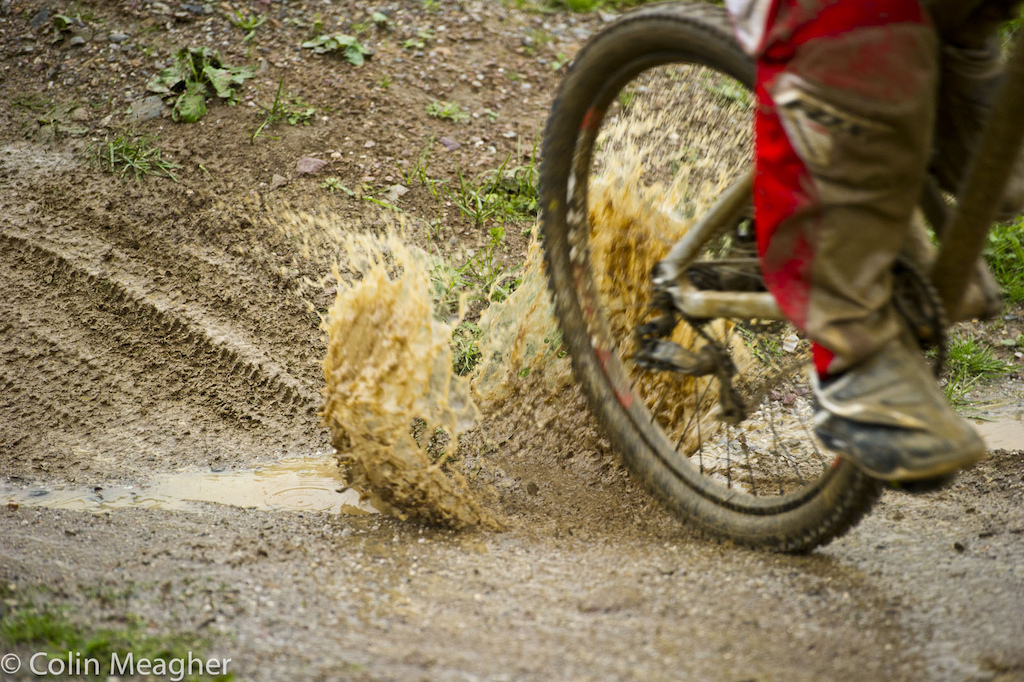 The steady rain made for a slow track. Slow enough that very few riders attempted the big double and most that did cased the landing a bit.