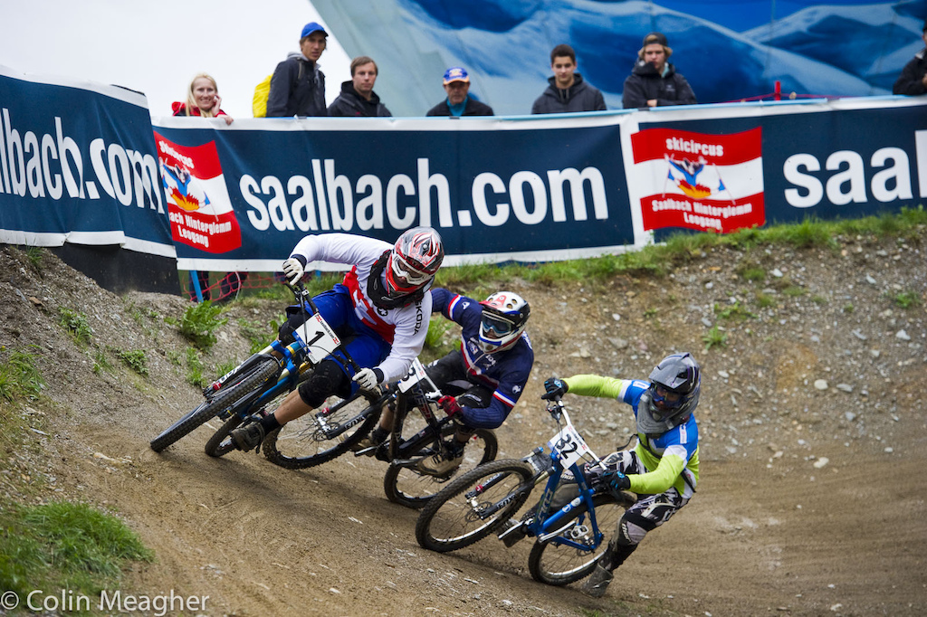 David Graf gunning it from the gate in the first round. He pretty much creamed everyone. Until the final. Then he tangled with Thomas Slavik on the first feature of the track.