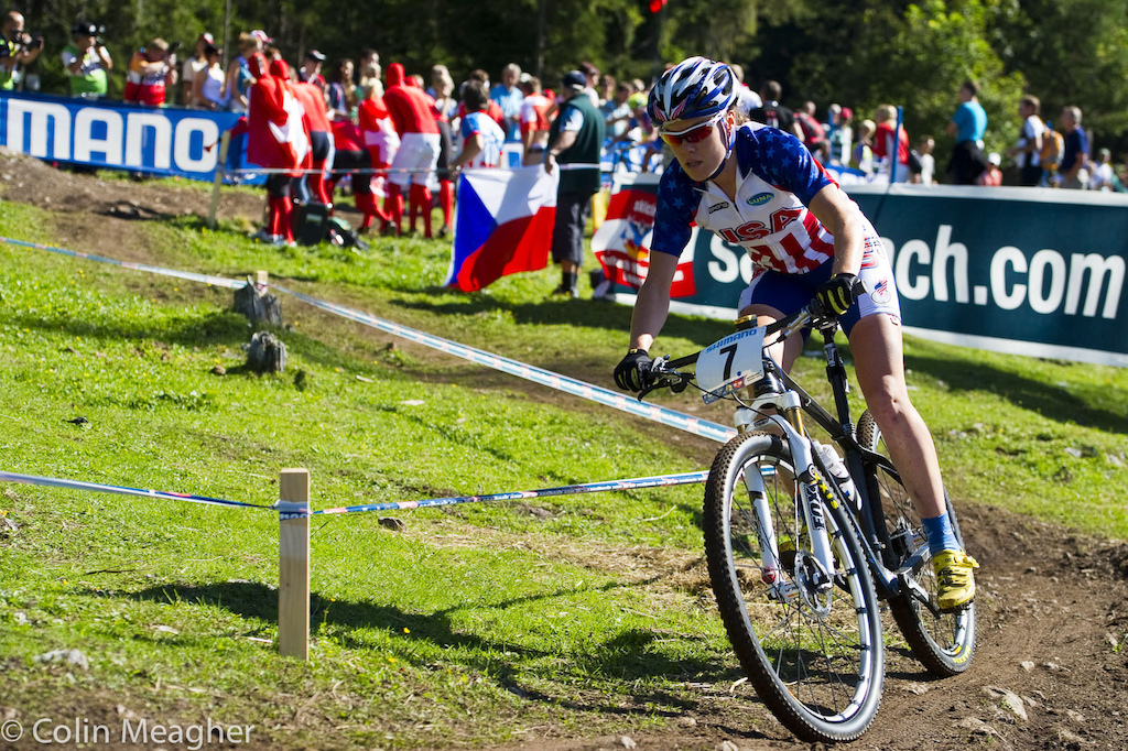 Georgia Gould has just been on a tear this year. Never mind that in a number of World Cups this year the talent pool was diluted due to Olympic training--man riders flat out skipped races--Gould took bronze in London and bronze again here.