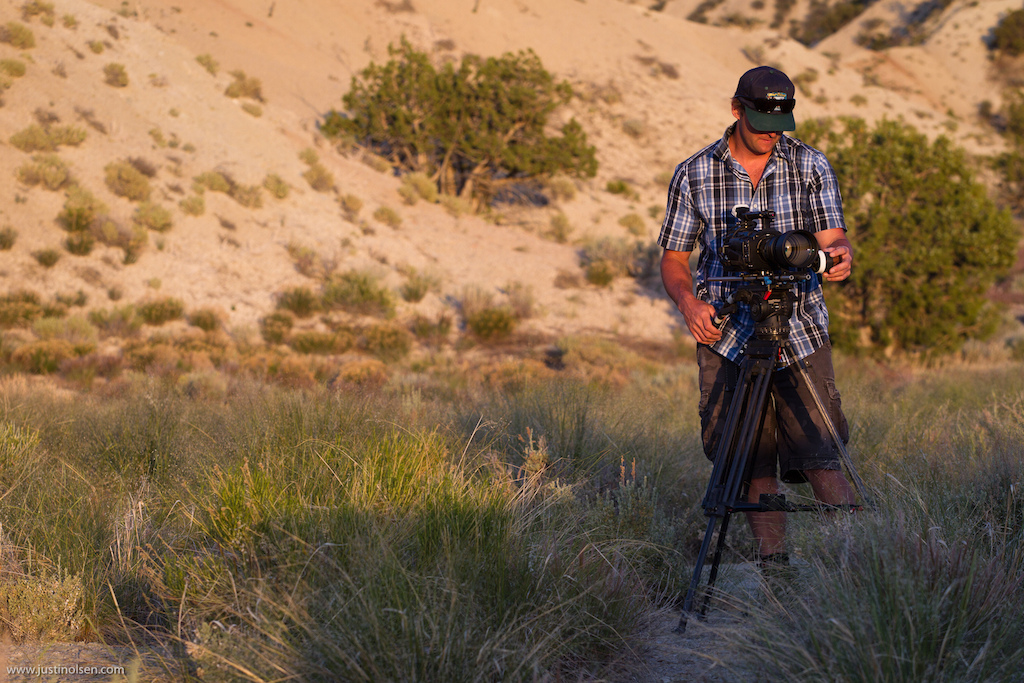 Freeride Entertainment filmer Cory Horton taking advantage of the last few minutes of golden desert light.
