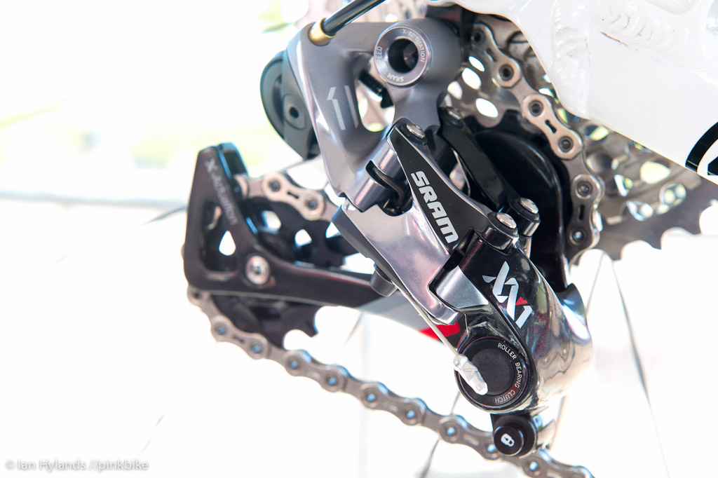 SRAM XX1 rear derailleur with roller bearing clutch. It looks and feels crisp