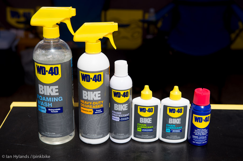 WD40 has a full line of bike specific lubes and cleaners now as well as the original blue can on the right.