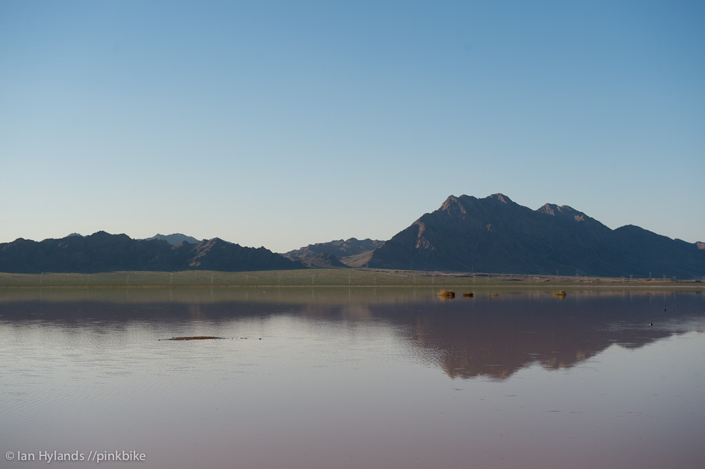 The dry lake bed just south of Boulder City is full of water and the desert is full of green. It seems like it s been raining a lot here lately...
