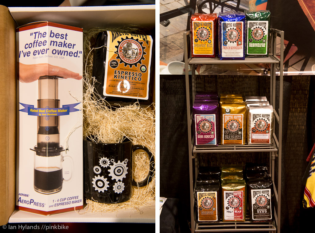 Kinetic Coffee was selling a coffee kit aeropress mug and coffee. Pretty much all you need to get your morning fix and the same set up I use at home.