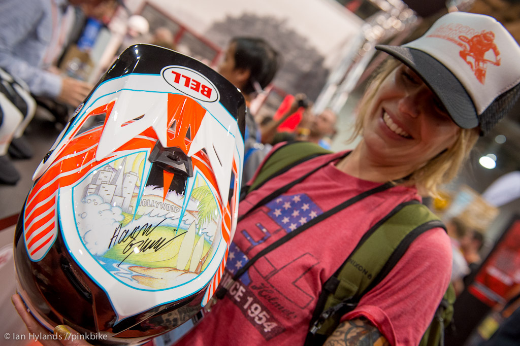 Amy Martin from Bell with a super sick helmet she had made up.