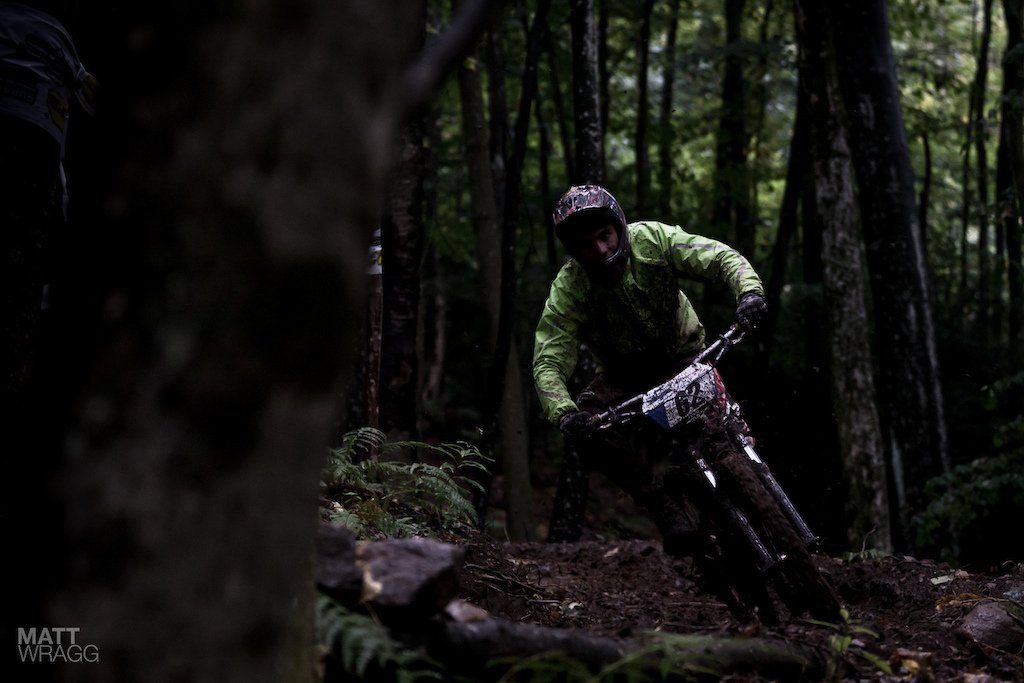 Laying it over nicely in the slippery conditions.