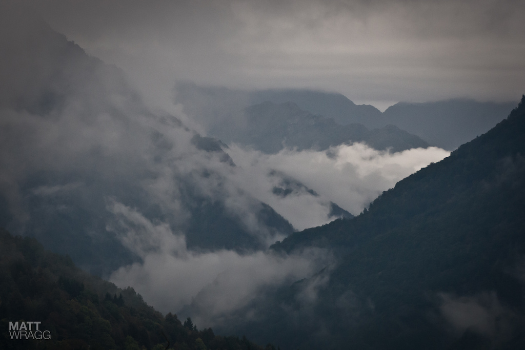 Clouds hanging over the valley.