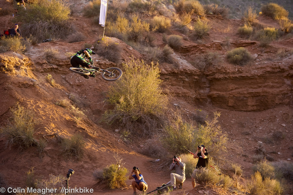 A jump lower down was sessioned heavily until the winds abated enough to start working over the Oakley Sender here we see Gulevich getting some frequent flying miles.