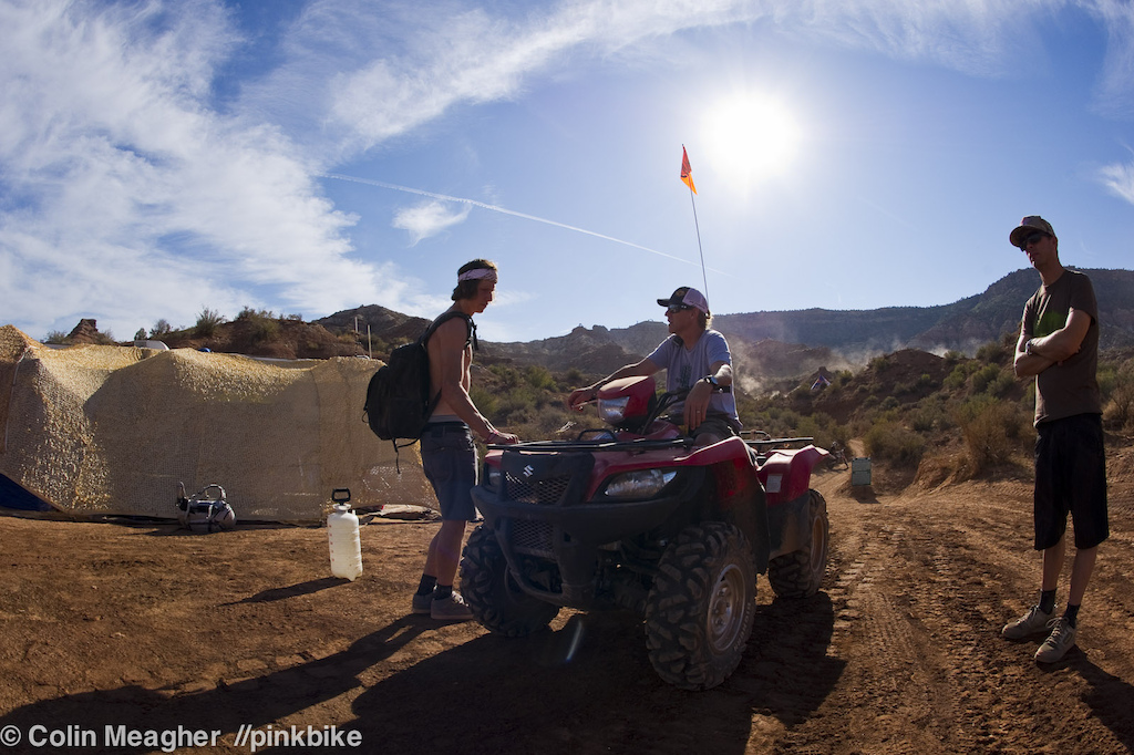 Brandon Semenuk and Todd Barber the event organizer talking turkey on final prep for the venue.