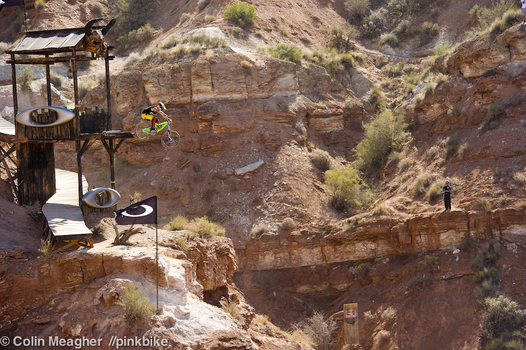 Doerfling also sent the Sender but stomped the landing. He then railed the line Gee Atherton pioneered lower down--the step down to hip landing--and garnered enough points to lock up second place in qualifying.