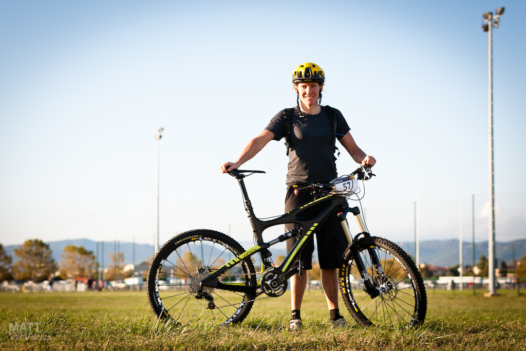 ACC with her Trans-Provence-winning Ibis Mojo DH.