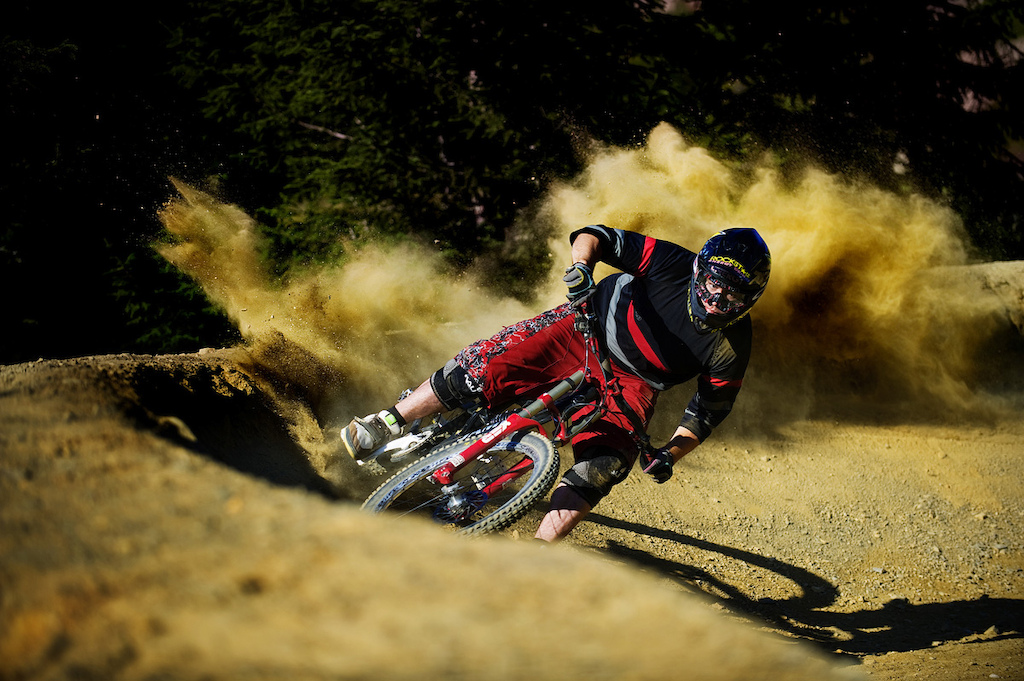 Jordie Lunn ripping a berm in Hafjell.