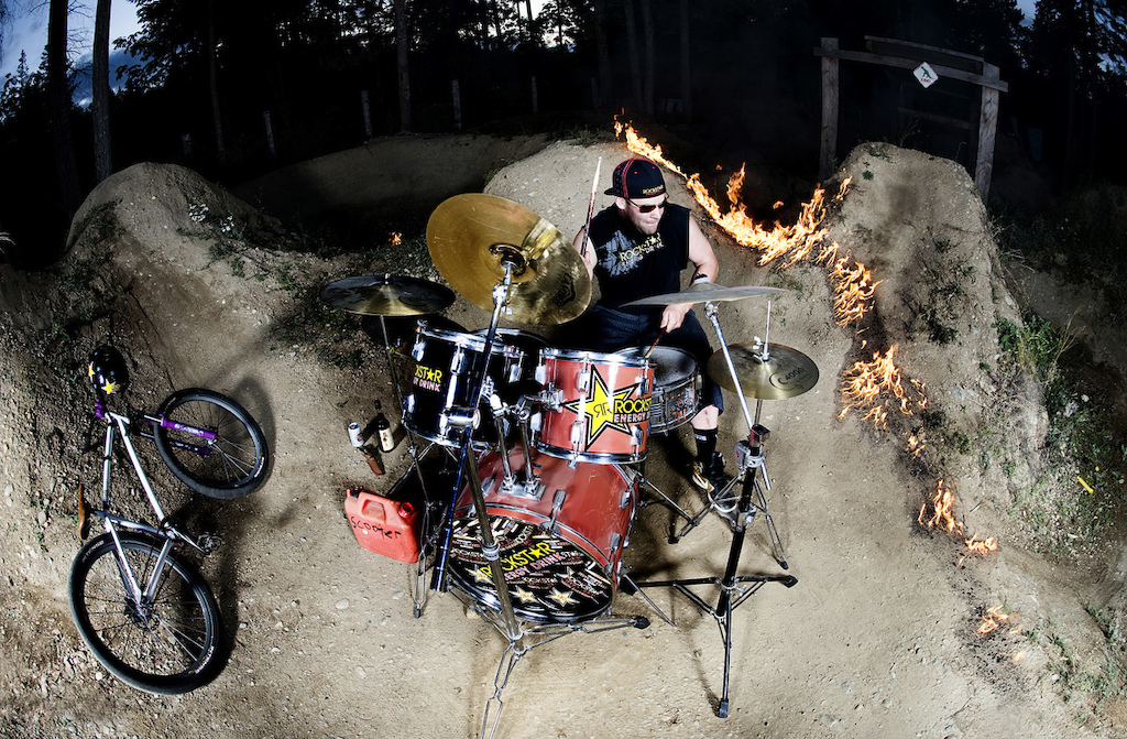 Jordie Lunn doing a not staged drum session at his jump outside his house.