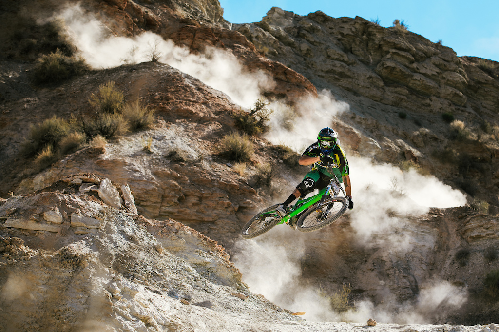 I had seen Geoff Gulevich hit this ramp his run prior and new he came off it at top speed luckily the second time around he threw up an even bigger trail of dust prior. It doesn t get much better than the Utah Desert for dust shadows and amazing riding 