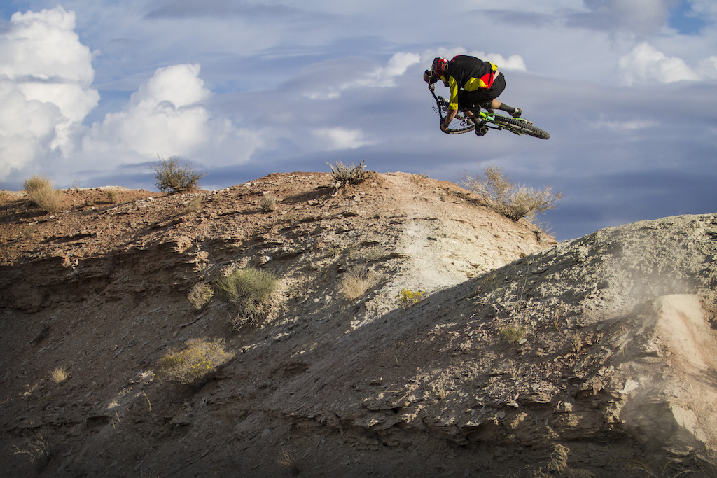 Mike battling through his post-crash pain and doing a few laps on the upper part of the Rampage course. Copyright 2012 Liam Mullany