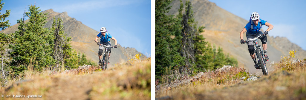 Lindsey Voreis rides her bike in the Alpine above Retallack Lodge near Kaslo BC