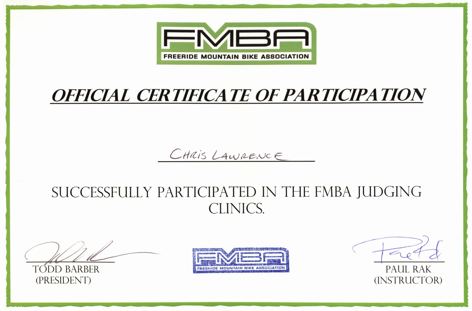 FMBA Judge Certificate